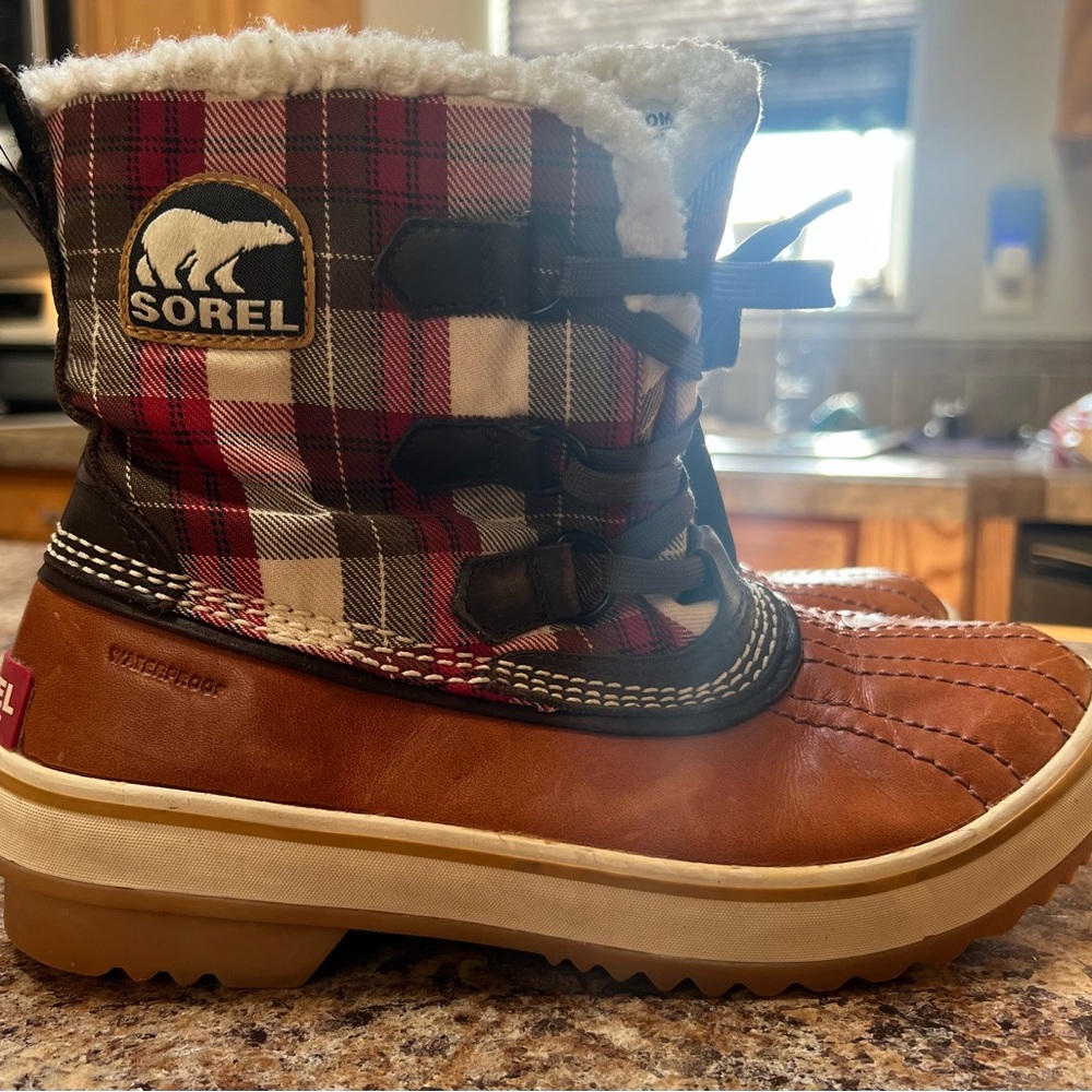 Sorel Waterproof Plaid Winter Boots - Brown and Red